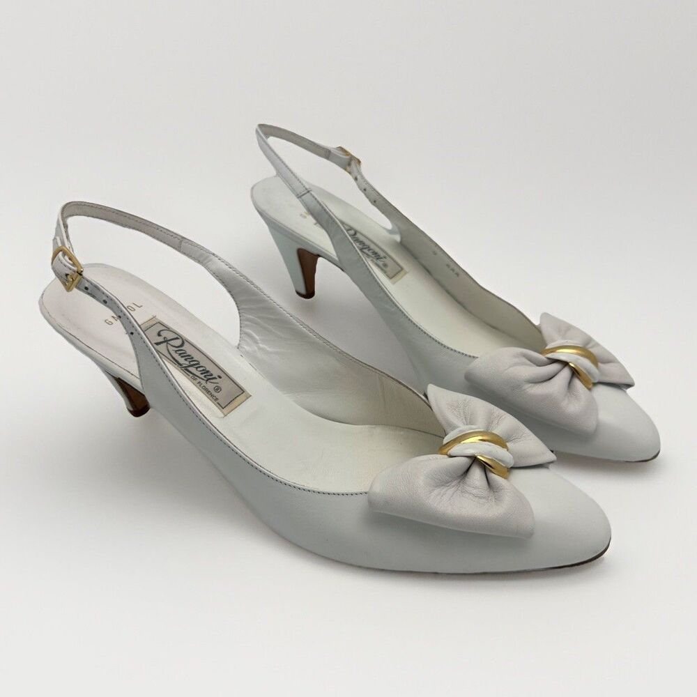 VINTAGE Rangoni of Florence Italy Gaisol White Gold Pumps Shoes 9 AAA